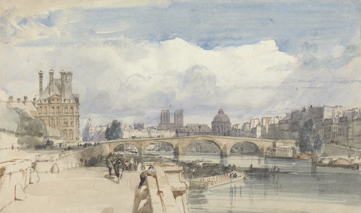 Le Pont Royal, Pariisi, n. 1828 (w/c paperilla) tekijältä Thomas Shotter Boys