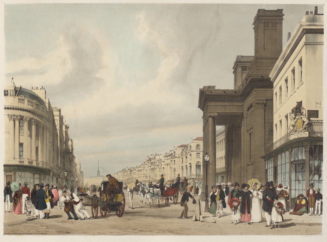 Lontoo sellaisena kuin se on: Regent Street, katsoen kohti Quadrantia tekijältä Thomas Shotter Boys