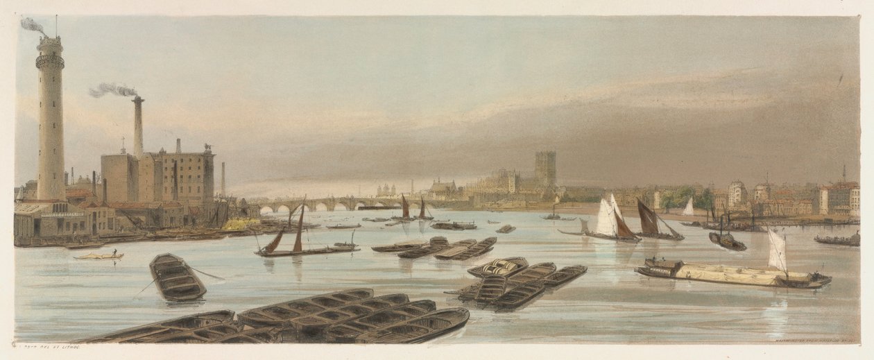 Lontoo sellaisena kuin se on: Westminster, Waterloo Bridgeltä, 1842. tekijältä Thomas Shotter Boys