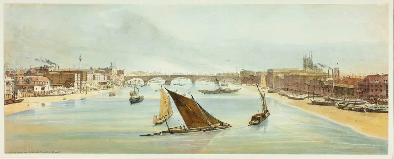 London Bridge, Southwark Bridgestä, neljäs levy alkuperäisestä Lontoon näkymistä sellaisena kuin se on tekijältä Thomas Shotter Boys