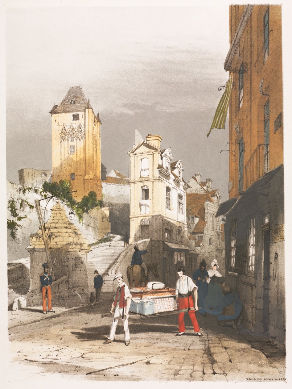 Kuvankaunis arkkitehtuuri Pariisissa, Gentissä, Antwerpenissä, Rouenissa jne.: Tour de Remy, Dieppe, 1839. tekijältä Thomas Shotter Boys