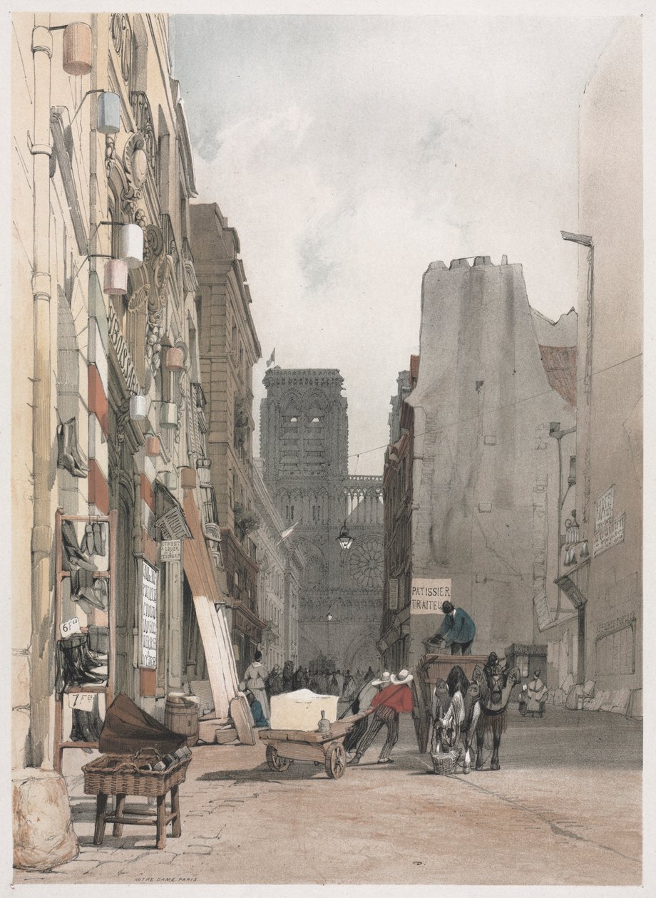 Kuvankaunis arkkitehtuuri Pariisissa, Gentissä, Antwerpenissä, Rouenissa: Notre Dame, Pariisi, 1839. tekijältä Thomas Shotter Boys