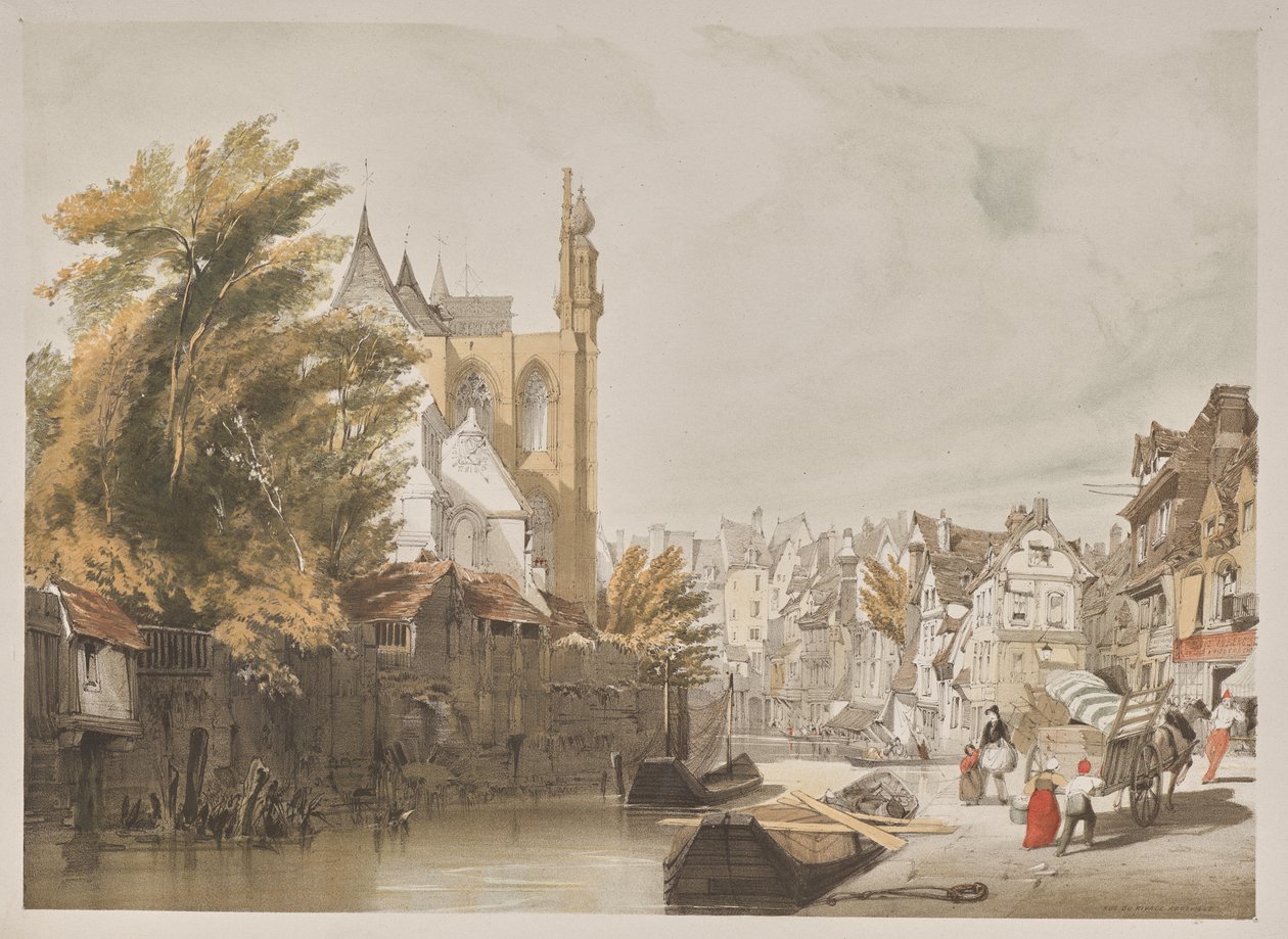 Kuvankaunis arkkitehtuuri Pariisissa, Gentissä, Antwerpenissä, Rouenissa: Rue du Rivage, Abbeville, Ranska tekijältä Thomas Shotter Boys