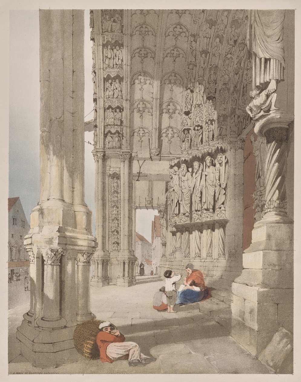 Kuvankaunis arkkitehtuuri Pariisissa, Gentissä, Antwerpenissä, Rouenissa: Chartresin katedraalin eteläkuisti, Chartres, Ranska tekijältä Thomas Shotter Boys