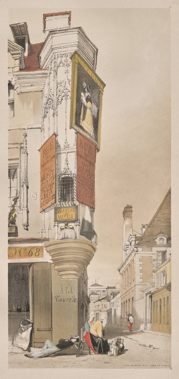 Kuvankaunis arkkitehtuuri Pariisissa, Gentissä, Antwerpenissä, Rouenissa: Old Rue du Temple, Pariisi tekijältä Thomas Shotter Boys