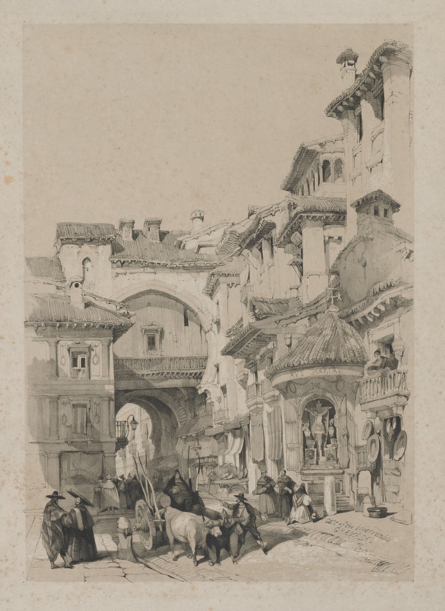 Kuvankauniita luonnoksia Espanjassa: Vivarramblan portti, Granada, 1837. tekijältä Thomas Shotter Boys