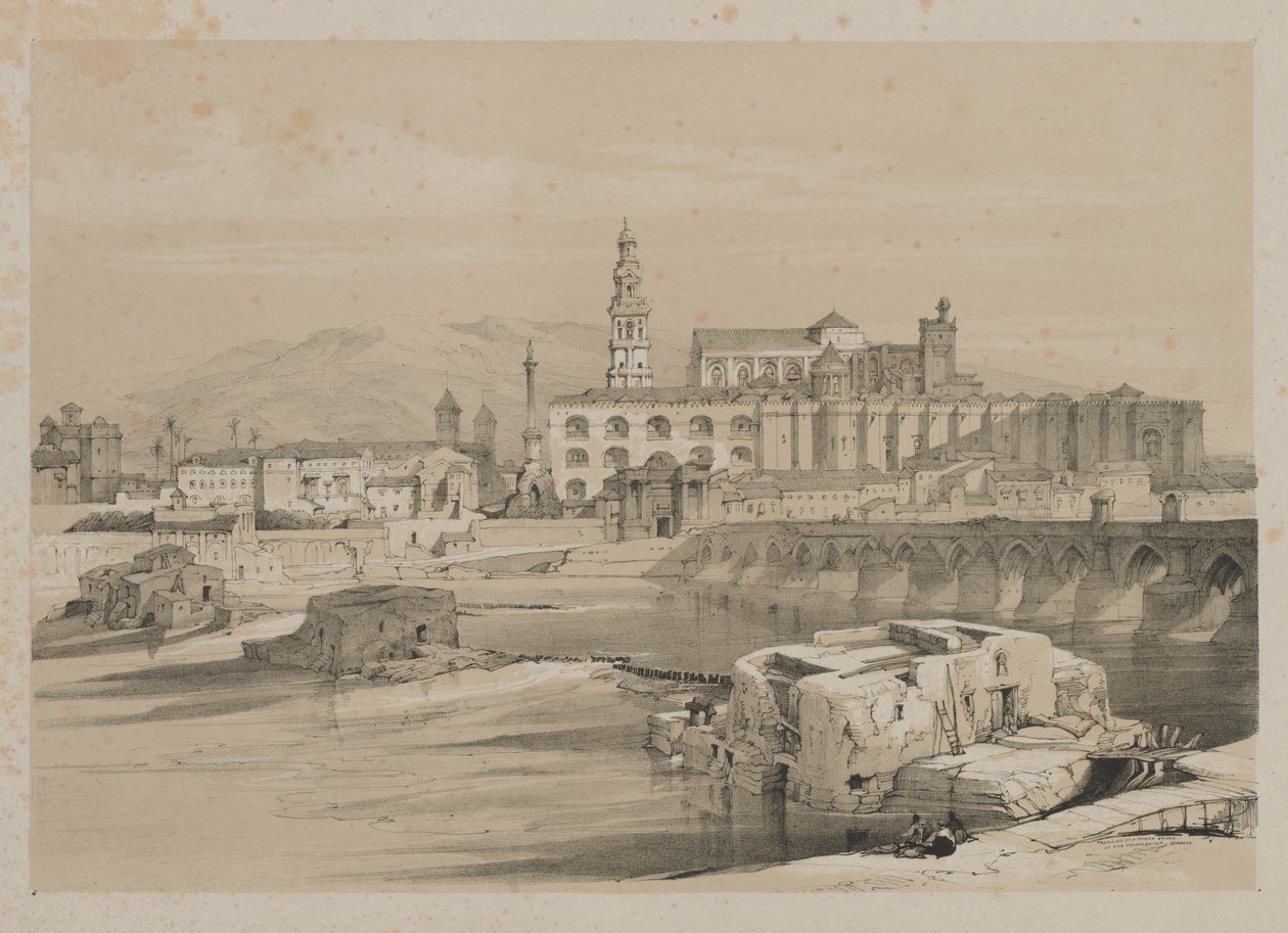 Kuvankauniita luonnoksia Espanjassa: Roomalaisen sillan jäänteet Guadalquiverissa, Cordova, 1837. tekijältä Thomas Shotter Boys
