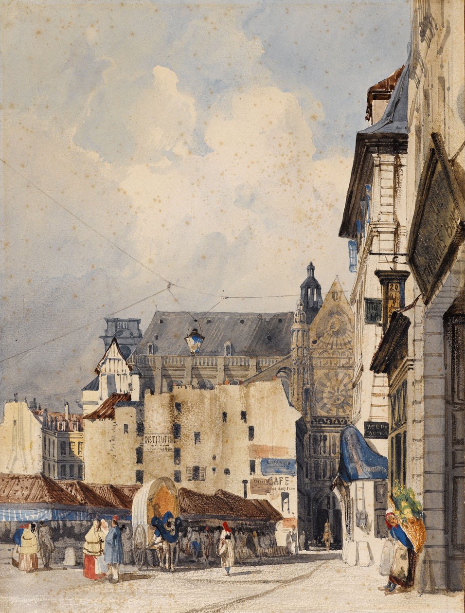 Prouvaires-katu ja Saint-Eustachen kirkko (akvarelli) tekijältä Thomas Shotter Boys