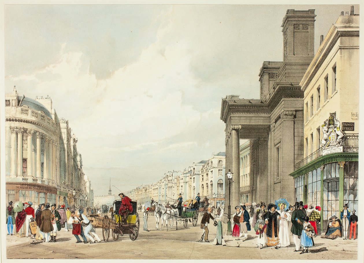Regent Street Looking Towards the Quadrant, levy 18 from Original Views of London sellaisena kuin se on tekijältä Thomas Shotter Boys