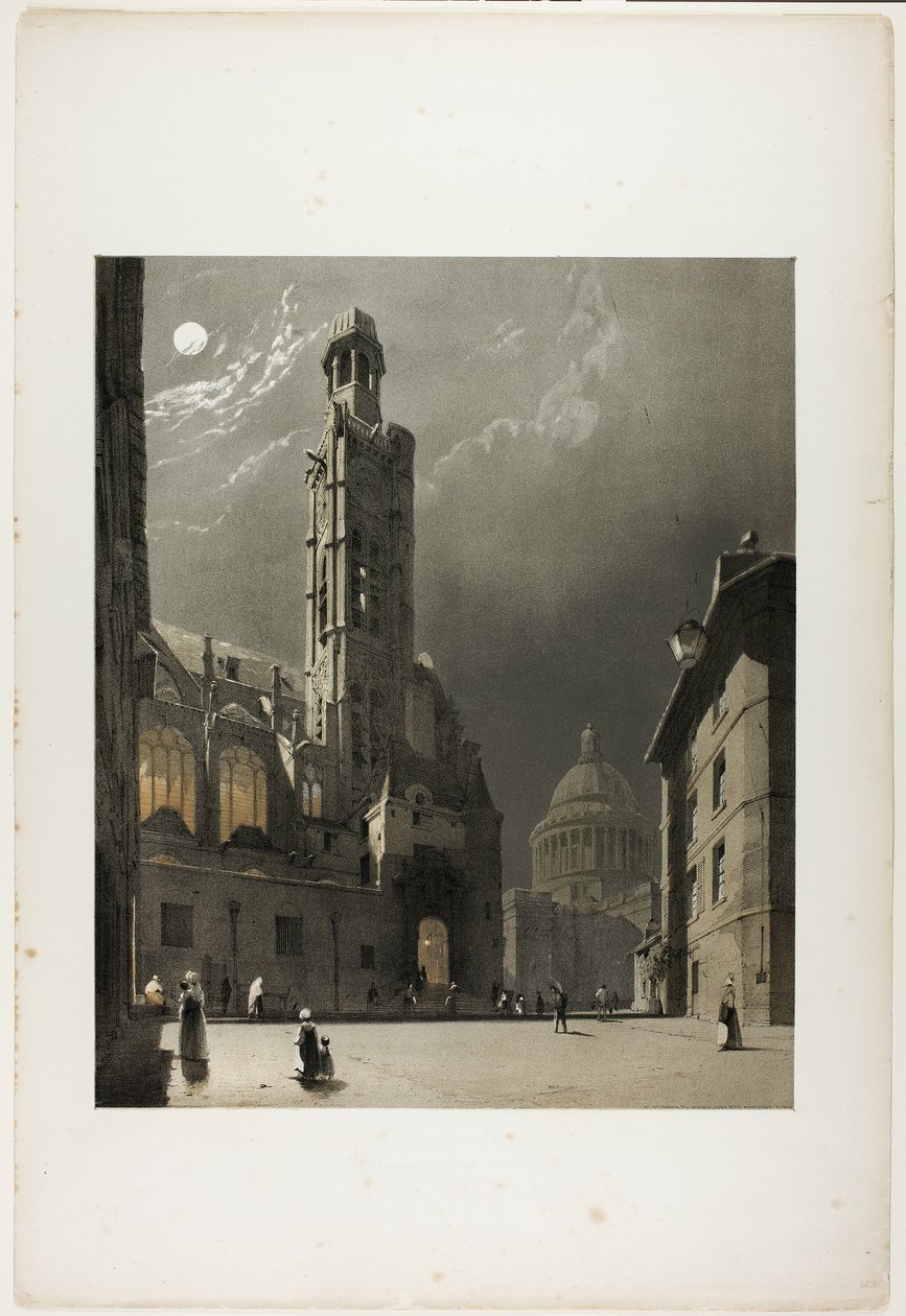 St Etienne du Mont ja Pantheon, Pariisi, levy 20 teoksesta Picturesque Architecture in Paris, Ghent, Antwerp, Rouen, Etc. tekijältä Thomas Shotter Boys