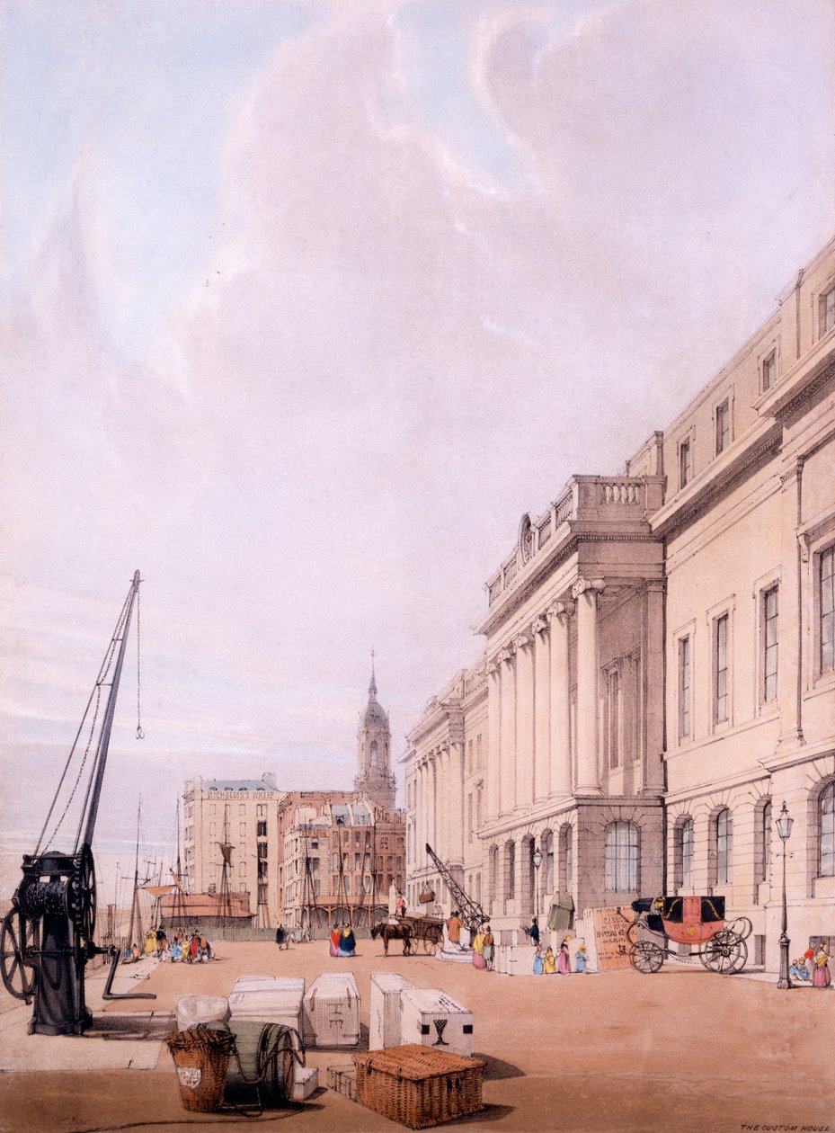 Custom House, Lontoosta sellaisena kuin se on piirretty luonnosta vuodelta 1842 tekijältä Thomas Shotter Boys