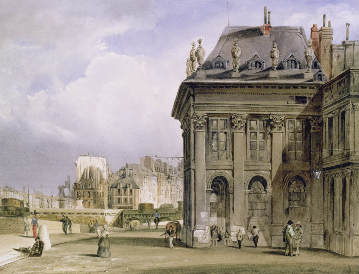 Ile de la Cite Pariisin Institutista, n. 1830-1839 (akvarelli) tekijältä Thomas Shotter Boys