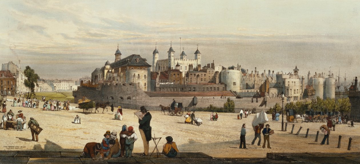 Torni ja rahapaja, Great Tower Hill, "London sellaisena kuin se on", kaiverrettu ja pubi. taiteilija, 1842 tekijältä Thomas Shotter Boys