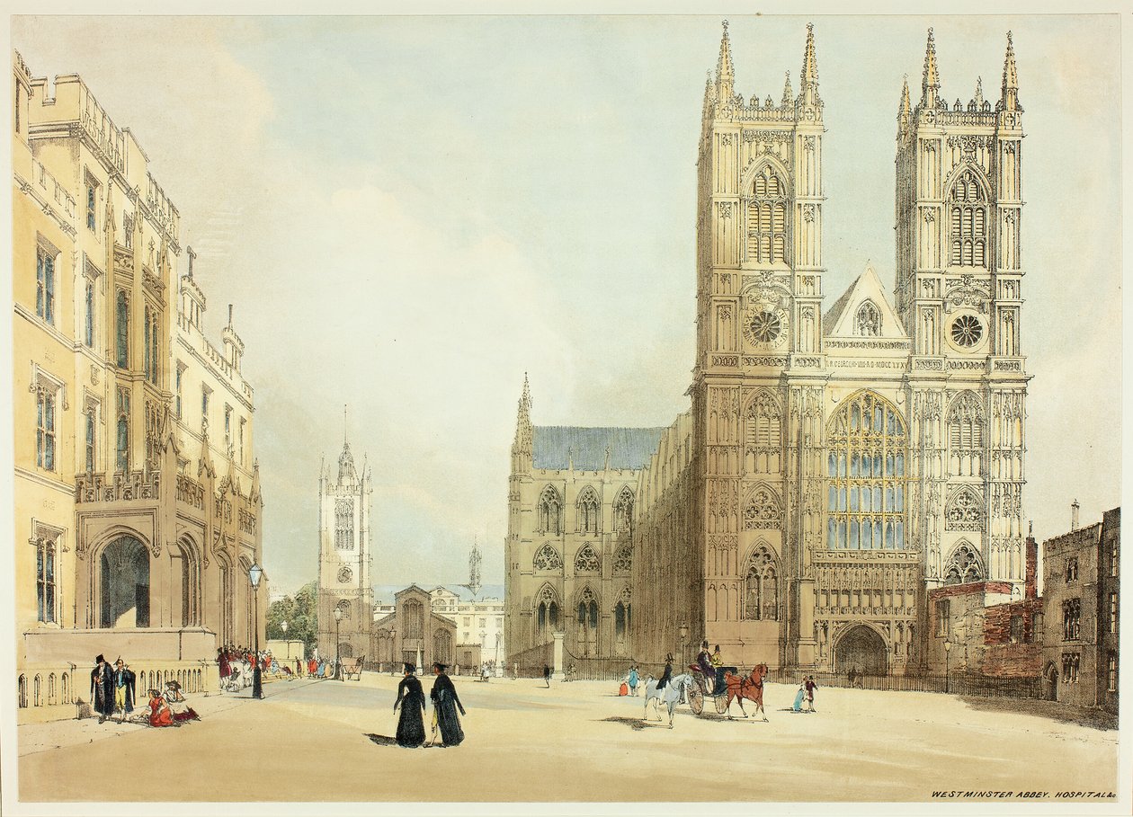 Westminster Abbey, Hospital and Company, seitsemäs levy alkuperäisestä Lontoon näkymistä sellaisena kuin se on tekijältä Thomas Shotter Boys
