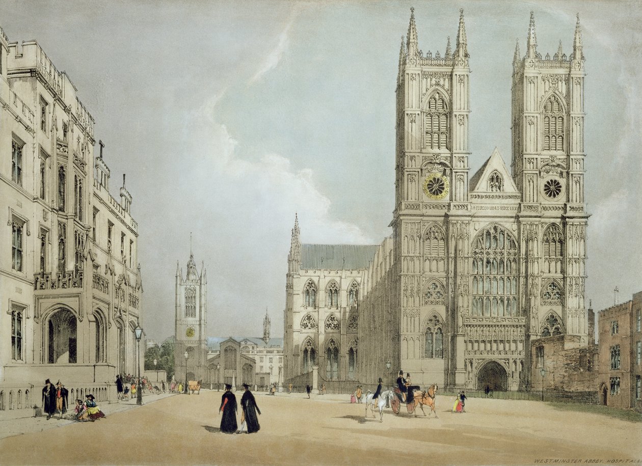 Westminster Abbey and Hospital, julkaisusta "London As It Is", taiteilijan kaivertama ja julkaissut, 1842 (katso 8674) tekijältä Thomas Shotter Boys