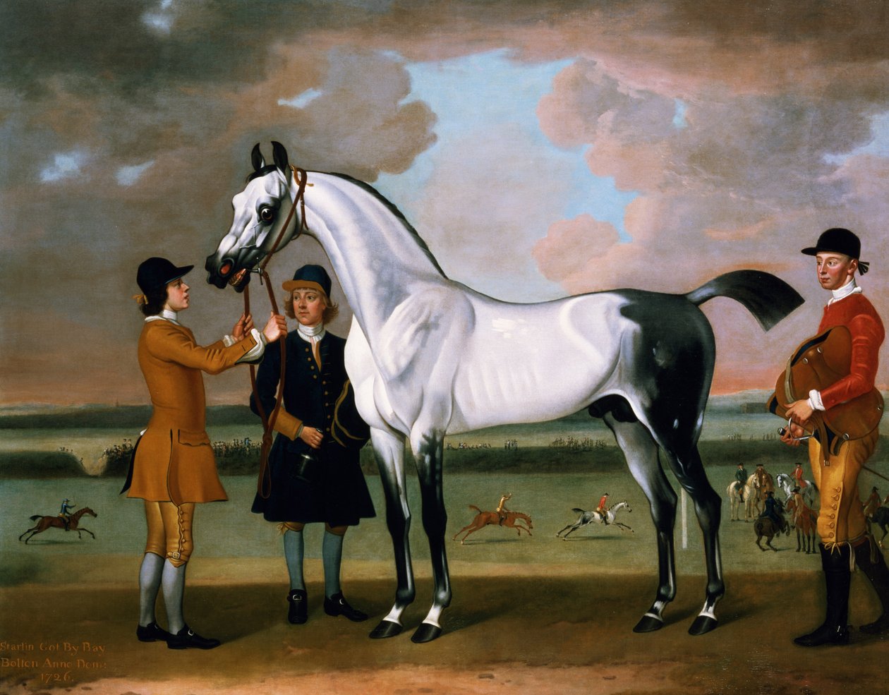 Duke of Boltonin "Starling" kuskin ja sulhanen kanssa Newmarketissa tekijältä Thomas Spencer