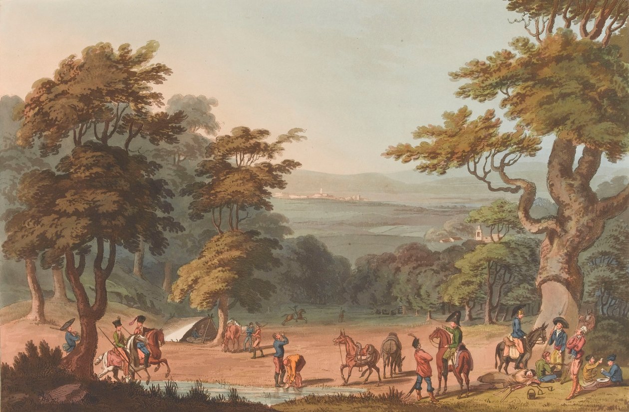 Kaukainen näkymä Ciudad Roddrigosta, n. 1810-1811 (akvatinta, värillinen) tekijältä Thomas Staunton (after) St. Clair