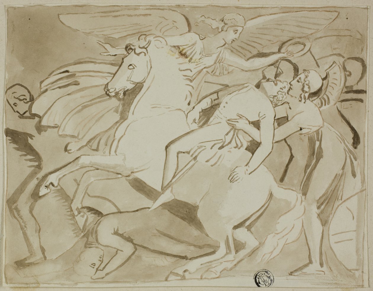 Enkeli asettaa seppeleen kuolevan sotilaan päähän tekijältä Thomas Stothard