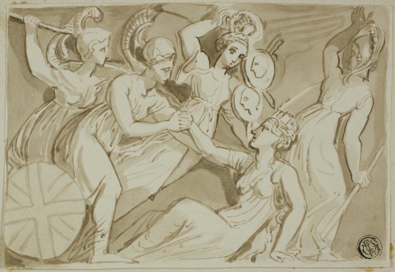 Naispuoliset soturit tulevat avuksi Britannialle tekijältä Thomas Stothard