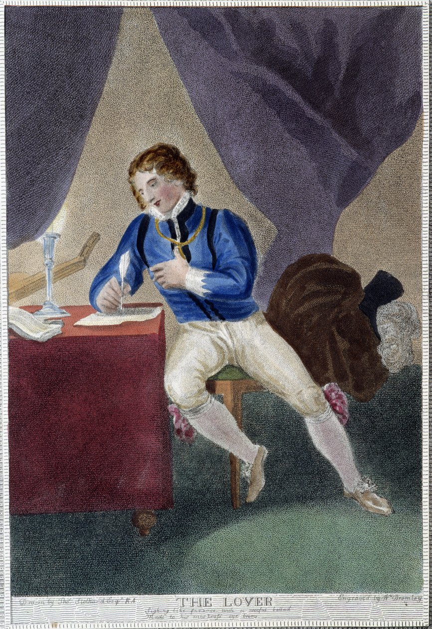 Mies kirjoittaa rakkauskirjettä tekijältä Thomas Stothard