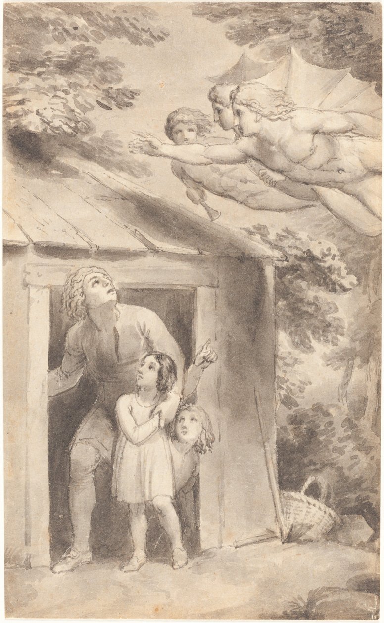 Pietarin ja hänen lastensa luona kolme lentävää hahmoa tekijältä Thomas Stothard