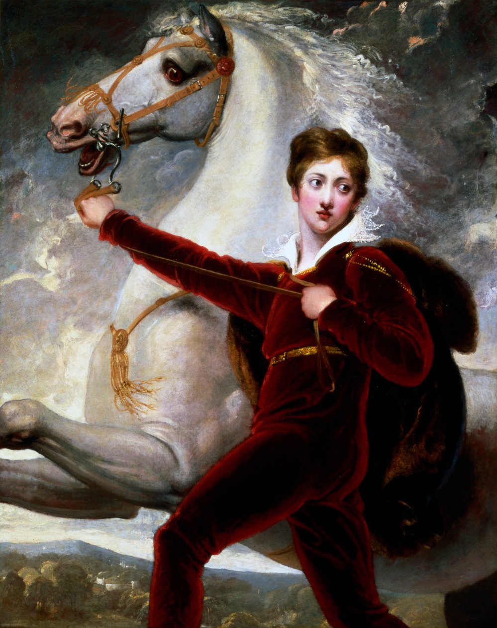 Pojan muotokuva punaisessa samettipuvussa tekijältä Thomas Stothard