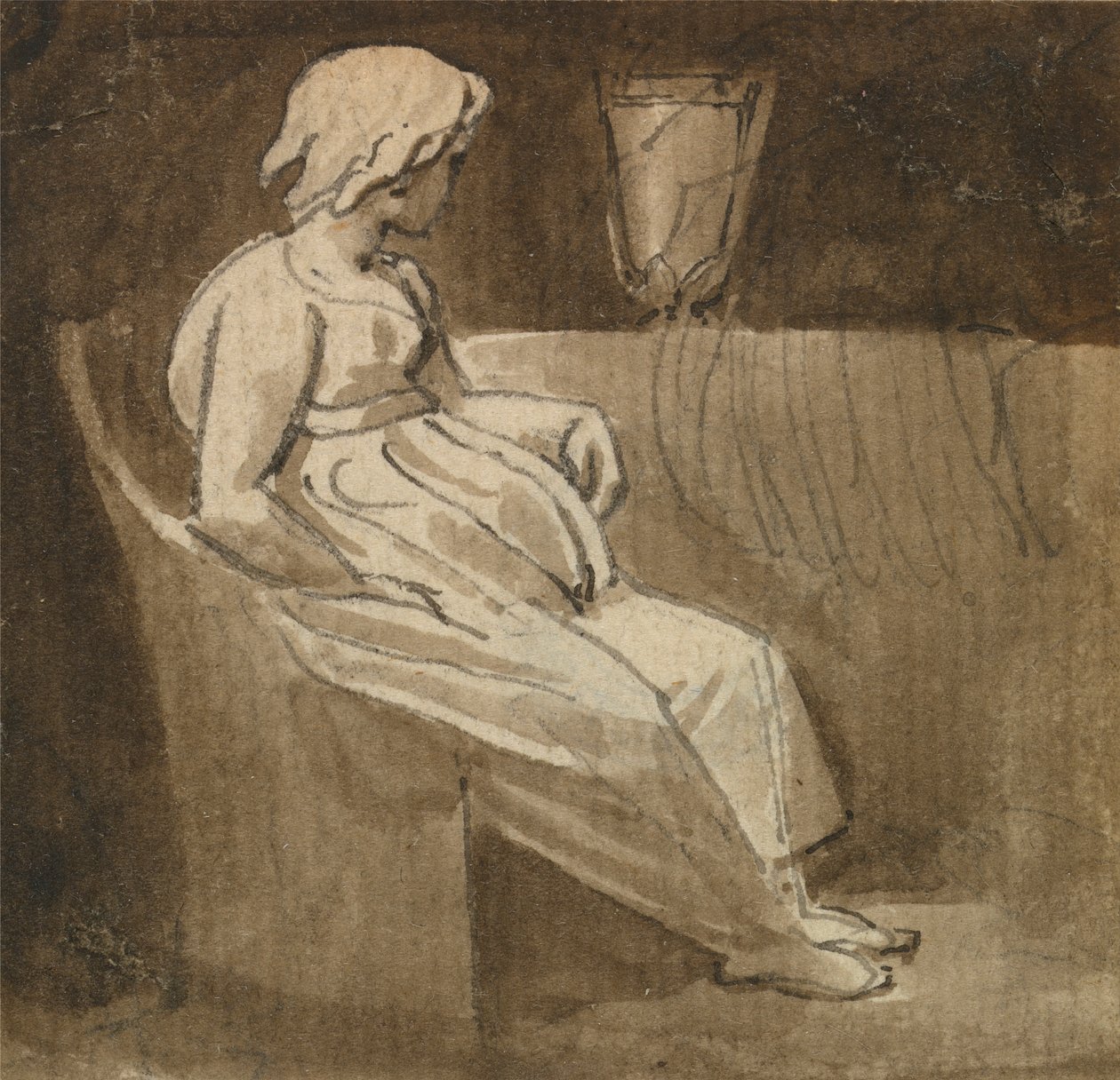 Istuva tyttö uurnan luona tekijältä Thomas Stothard
