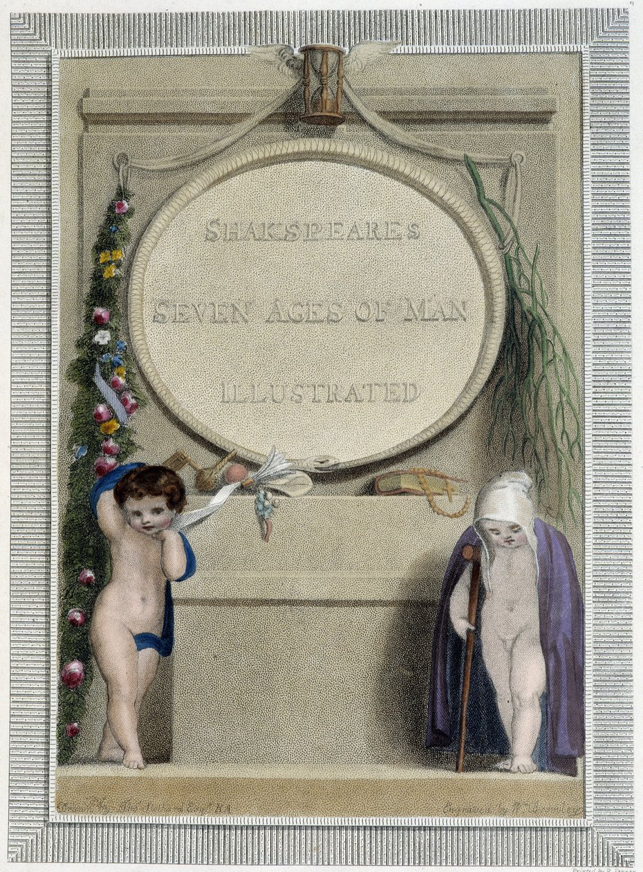 Shakespeare: Ihmisen seitsemän aikakautta, etukappale tekijältä Thomas Stothard
