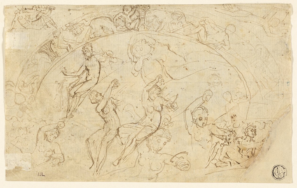 Luonnokset Silver Salverille (recto); Luonnokset friiseistä, naisryhmistä (käänteinen) tekijältä Thomas Stothard