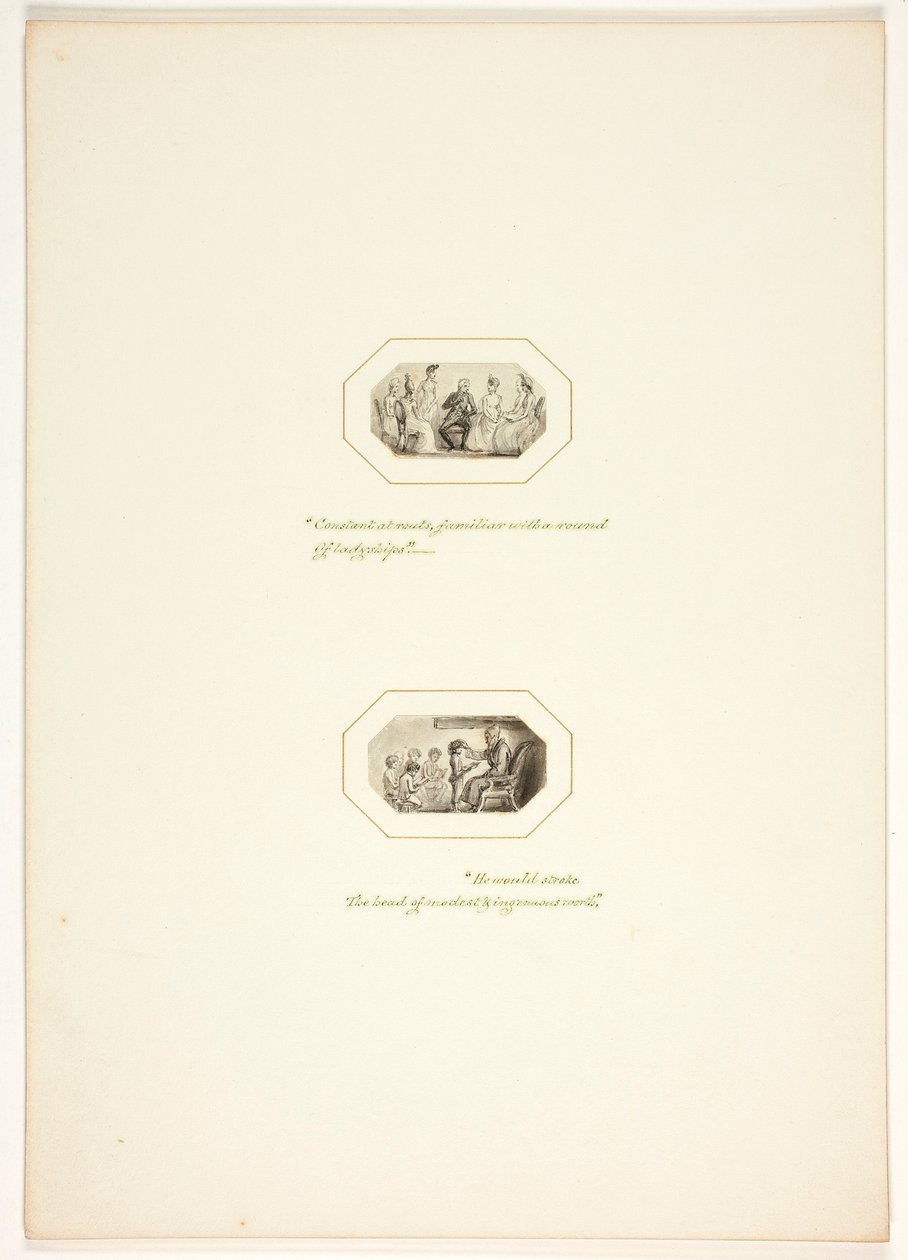 Tutkielma The Task -teoksen kuvalevyä varten tekijältä Thomas Stothard