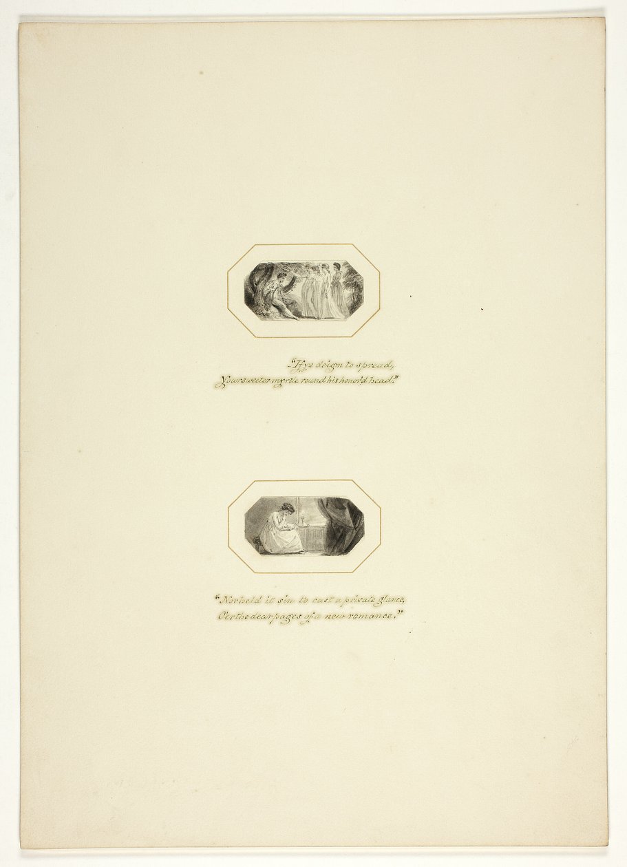 Tutkimus lautaselle The Triumphs of Temperista, vuoden 1796 Royal Engagements Pocket Book -kirjasta tekijältä Thomas Stothard