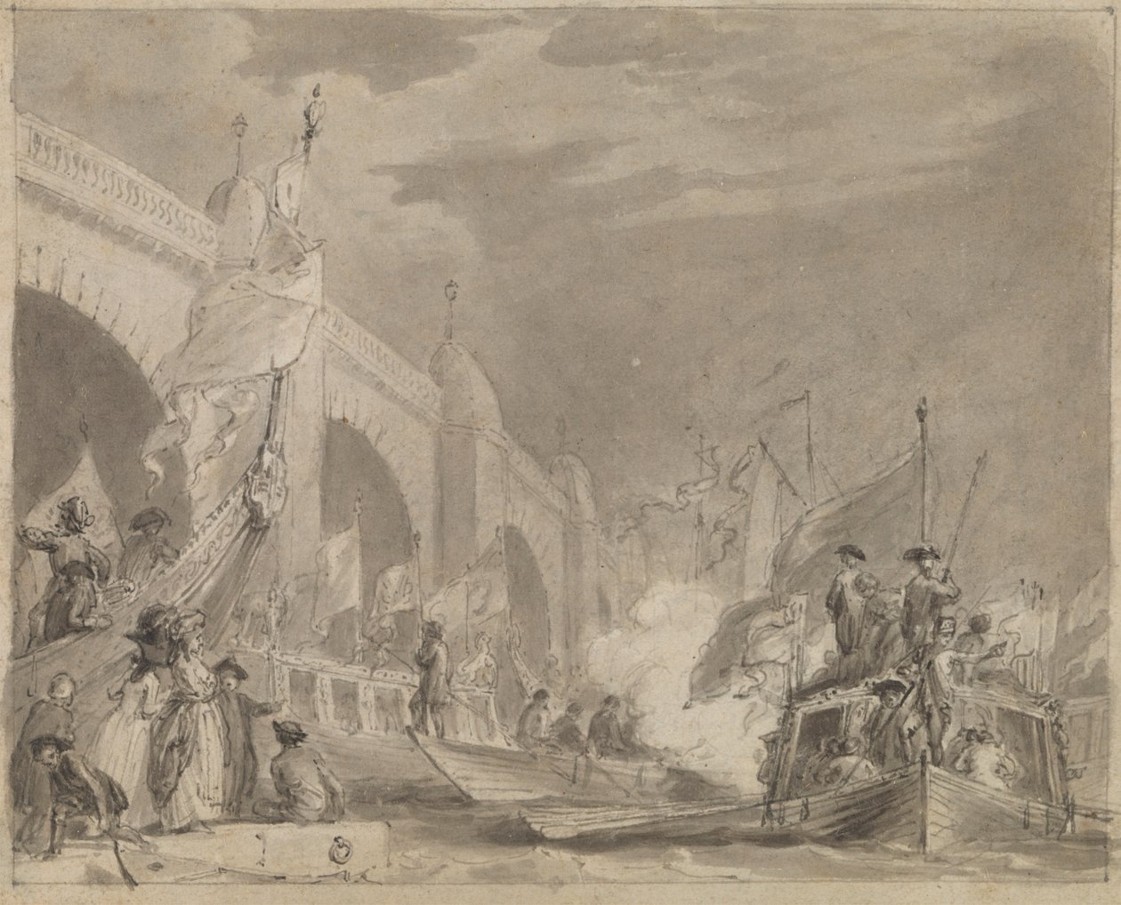 Westminsterin silta ja kuninkaallinen proomu (The Royal Barge ja Westminster) tekijältä Thomas Stothard