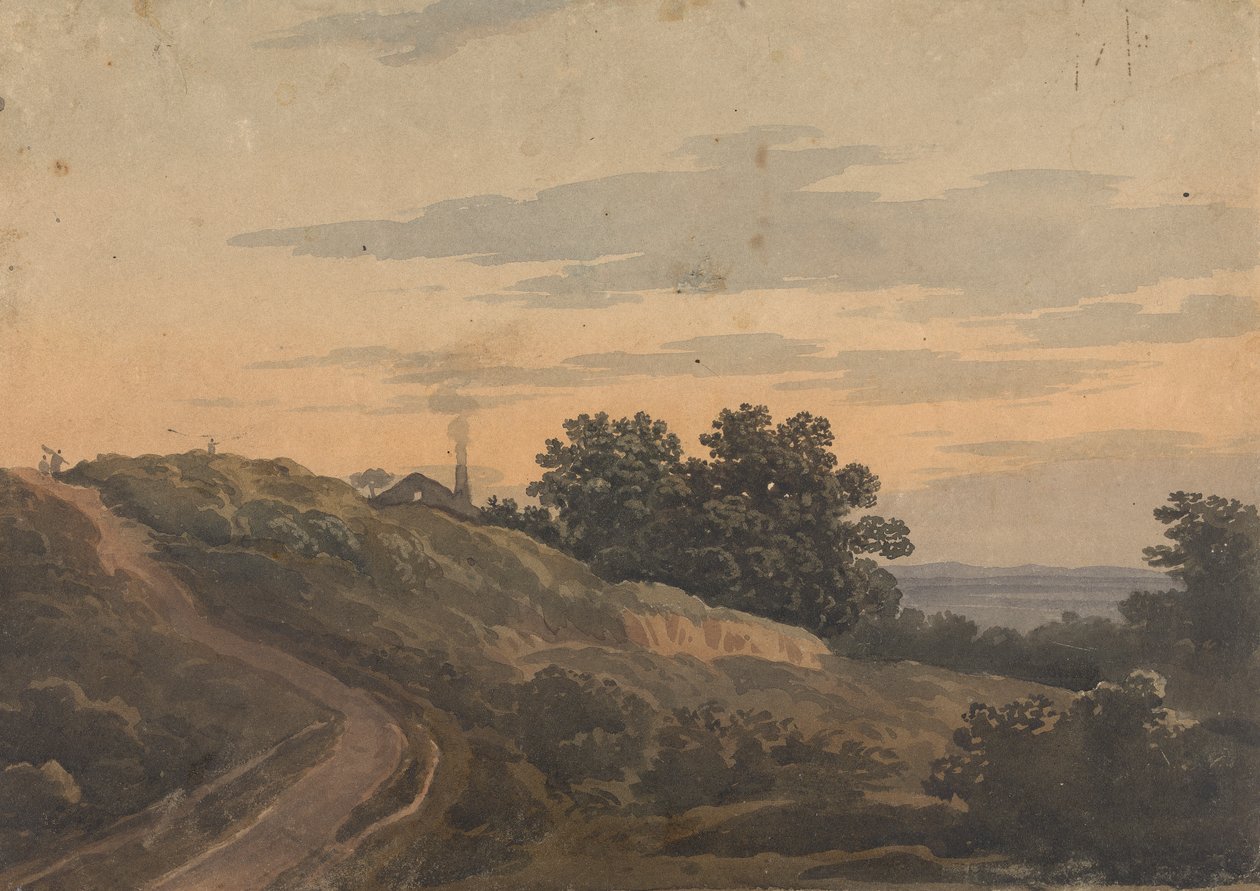 Mäkinen maisema talolla, polulla ja hahmoilla tekijältä Thomas Sully