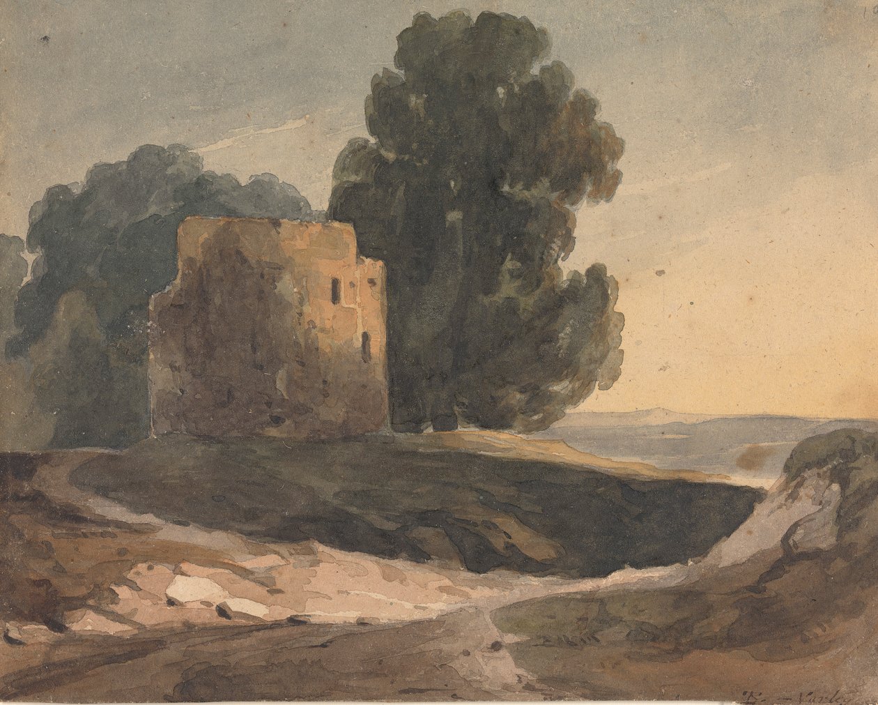 Maisema raunioineen linnan ja puiden kanssa tekijältä Thomas Sully