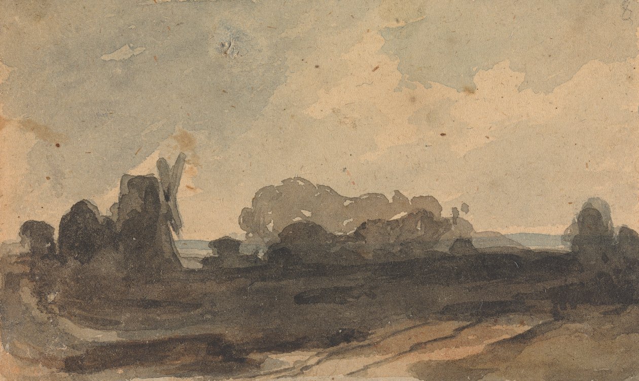 Maisema puilla ja tuulimyllyllä tekijältä Thomas Sully