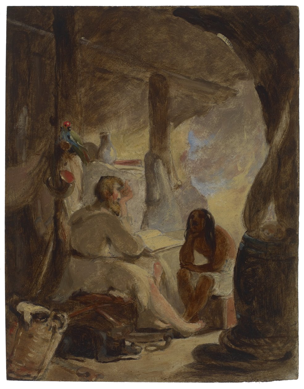 Robinson Crusoe ja Friday in the Cave, n. 1856 tekijältä Thomas Sully