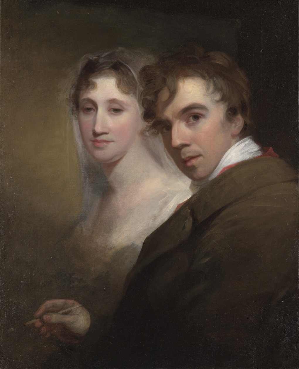 Omakuva taiteilijasta maalaamassa vaimoaan, n.1810 tekijältä Thomas Sully