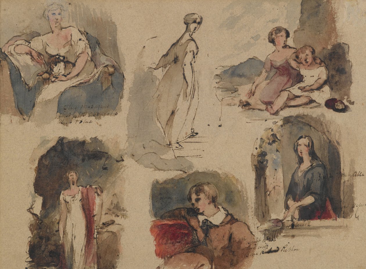 [Nimetön] (Six Figure Studies), n. 1830-luku (rautamuste & wc beigellä, keskipainoisella, kohtalaisen teksturoidulla antiikkipaperilla) (recto) tekijältä Thomas Sully