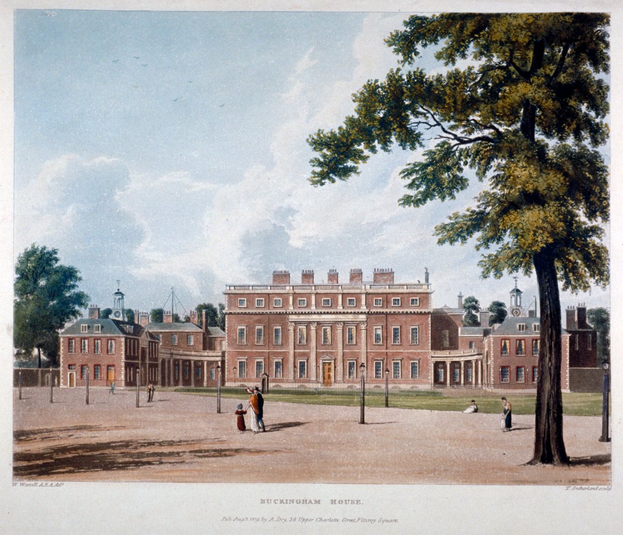 Buckingham House, Westminster, Lontoo, 1819 tekijältä Thomas Sutherland