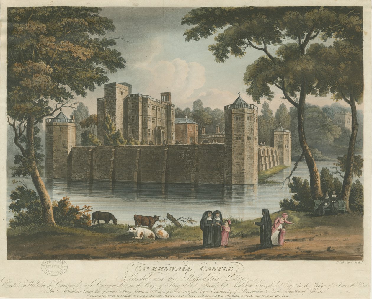 Caverswallin linna: värillinen akvatintakaiverrus, 1. helmikuuta 1817 tekijältä Thomas Sutherland
