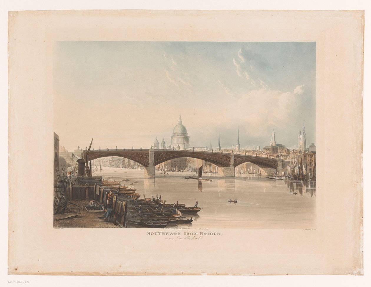 Näkymä Southwark Iron Bridgelle, Lontoo Southwark Iron Bridge, nähtynä Bank-Sidesta (otsikko esineessä) tekijältä Thomas Sutherland