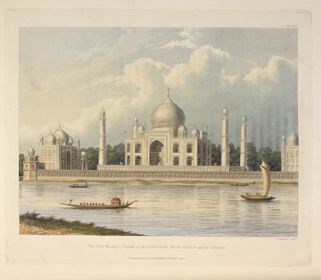 Taj Mahal, keisari Shah Jehanin hauta, kuva kuvasta "Maalauksellinen kiertue Ganges- ja Jumna-jokia pitkin Intiassa" tekijältä Thomas Sutherland