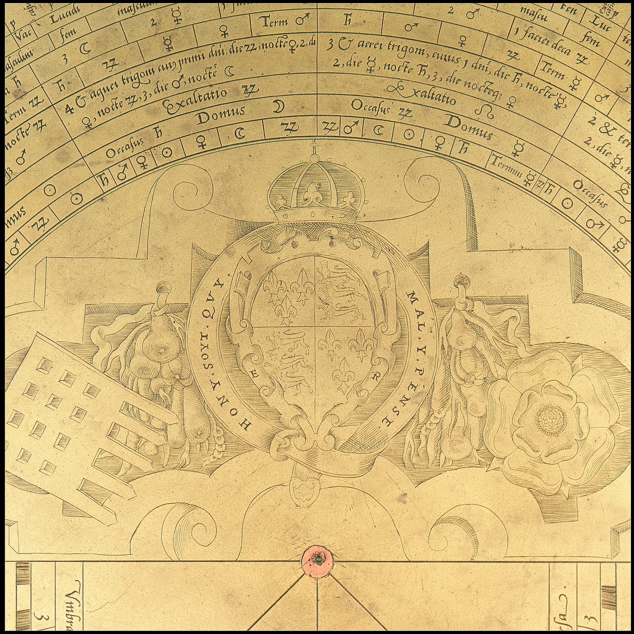 Astrolabio: yksityiskohta etupuolelta, noin 1552 (pronssi). tekijältä Thomas & Sutton Henry (c.1624-65) Gemini