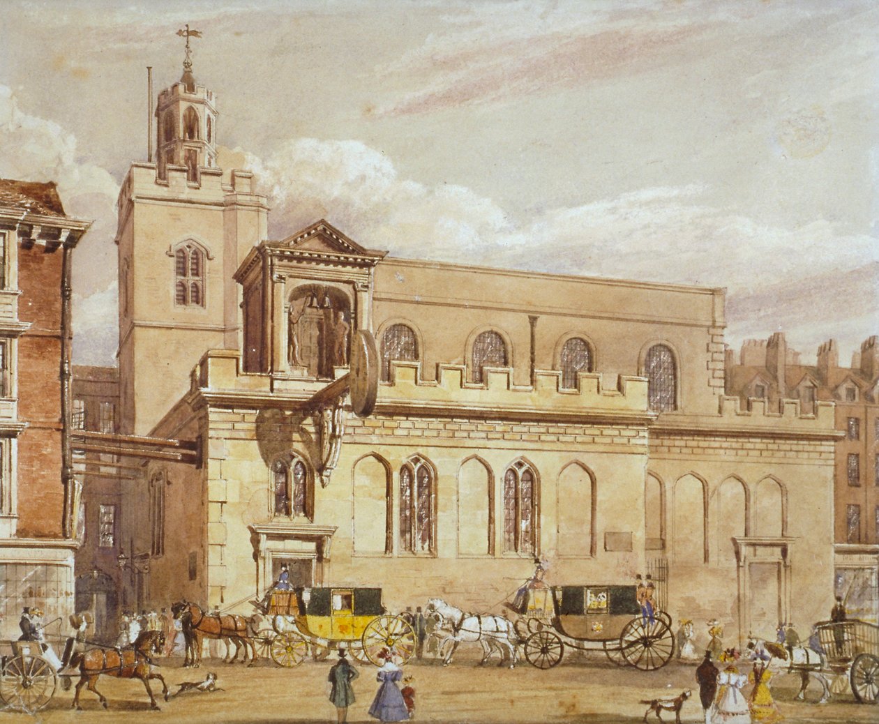 St Dunstanin kirkko lännessä, Fleet Street, Lontoon kaupunki, 1827 tekijältä Thomas Talbot Bury