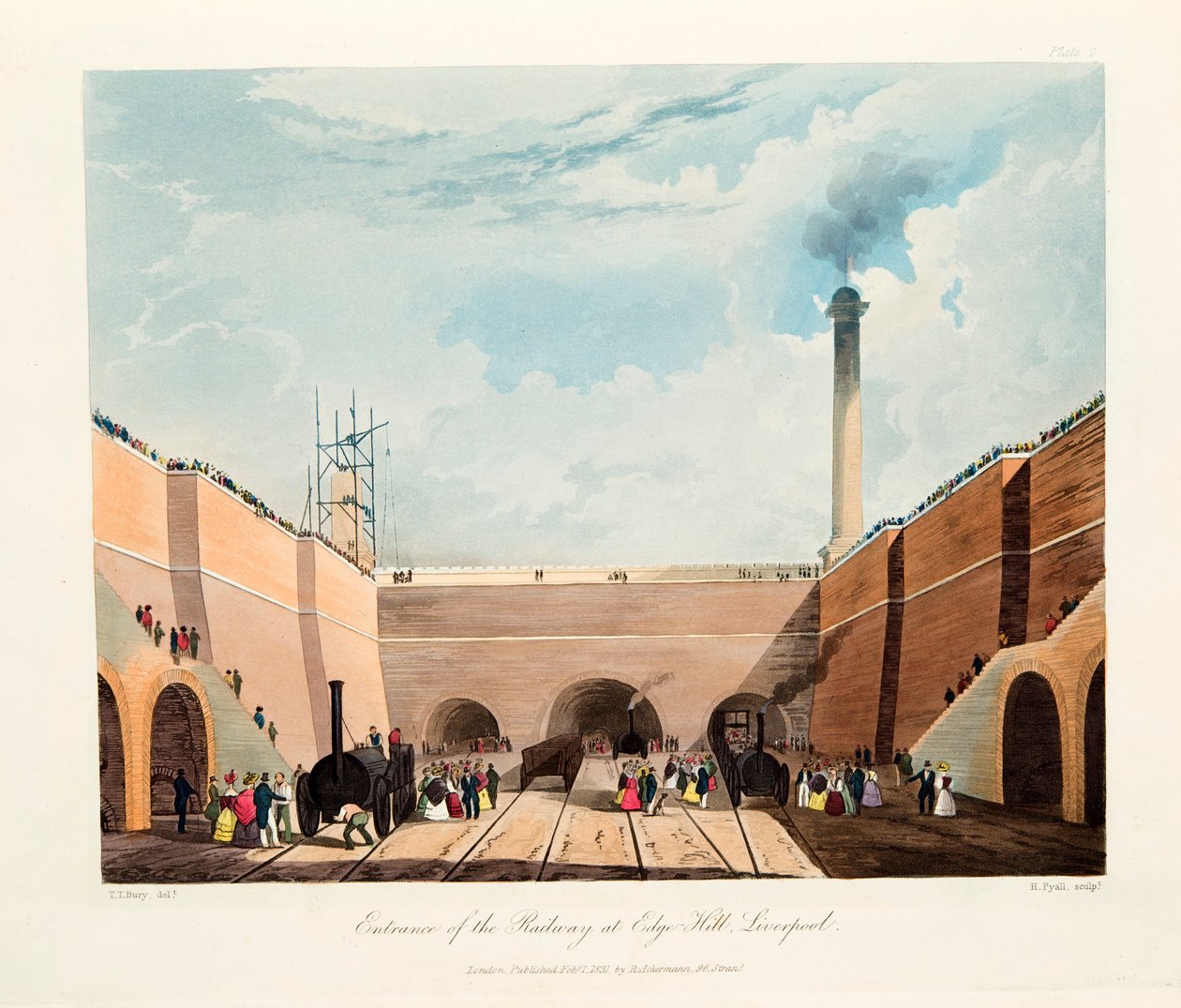 "Rautatien sisäänkäynti Edge Hillissä", Liverpool, 1831 tekijältä Thomas Talbot Bury
