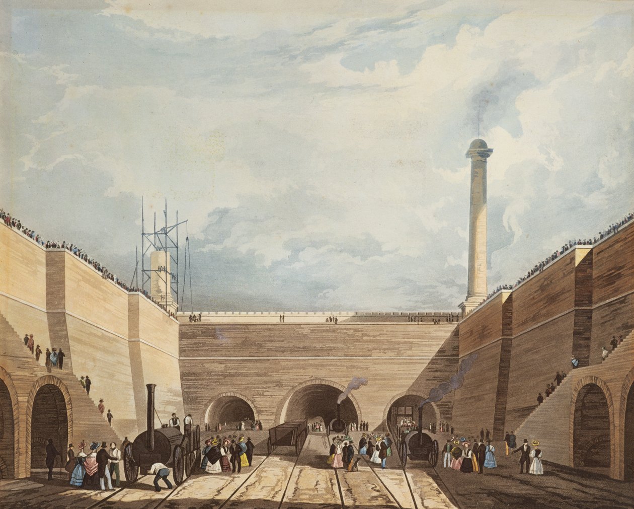 Rautatien sisäänkäynti Edge Hillissä, Liverpoolissa, kaiverrus H. Pyall, 1831 (käsinvärinen etsaus ja akvatinta) tekijältä Thomas Talbot Bury