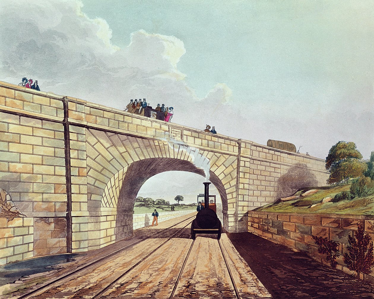 Rainhill Bridge, levy 12 "Liverpool and Manchester Railwaysta", kaiverrus Henry Pyall (1795-1833), pub. Ackermann und Co., 1833 tekijältä Thomas Talbot Bury