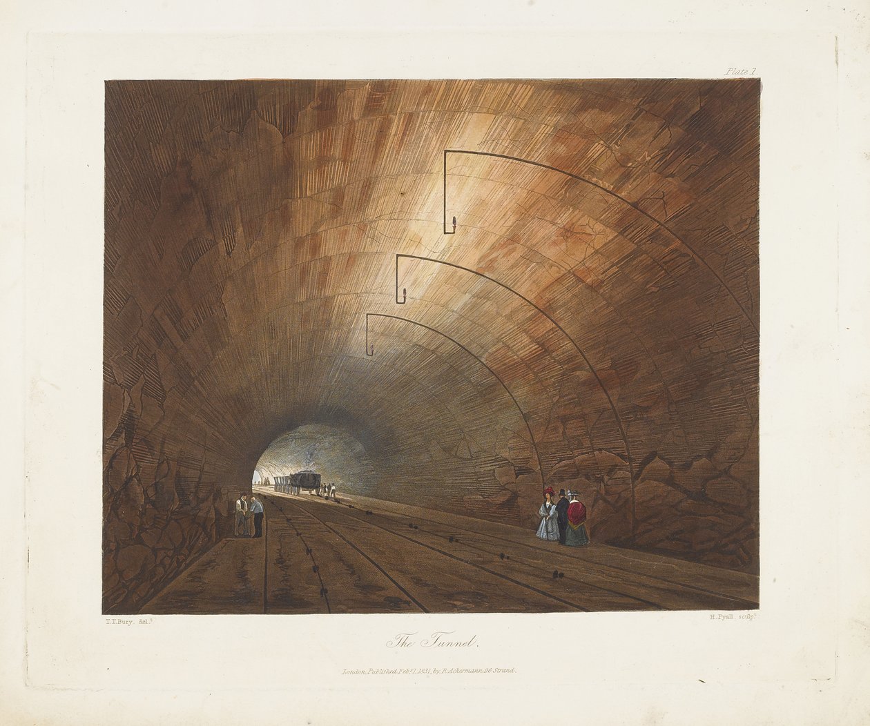 Tunneli. Liverpoolin ja Manchesterin rautateiden värillisistä näkymistä, 1831 tekijältä Thomas Talbot Bury