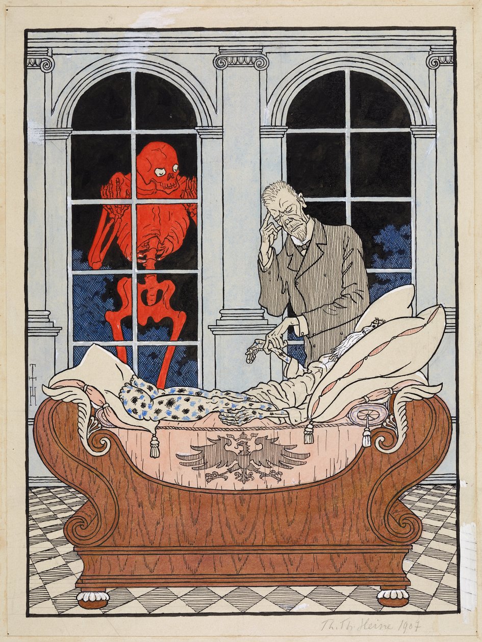 Kuoleva valtiopäivätalo; Simplicissimus XV/49, 1911 tekijältä Thomas Theodor Heine