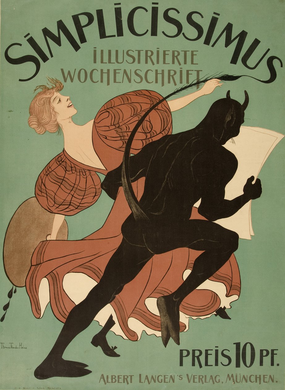 Etukansi "Simplicissimus Illustrated Weeklystä", pub. 1896 (väri litho) tekijältä Thomas Theodor Heine